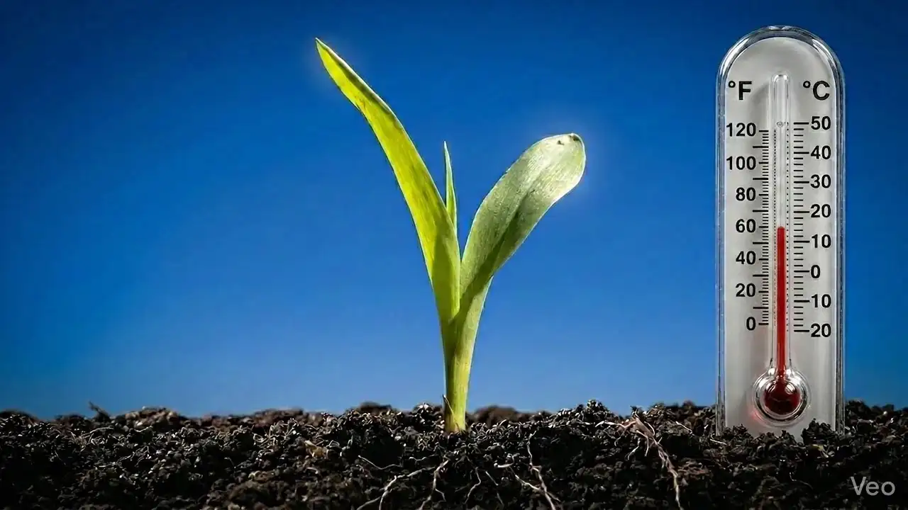 sedling between thermometer and fertilizer
