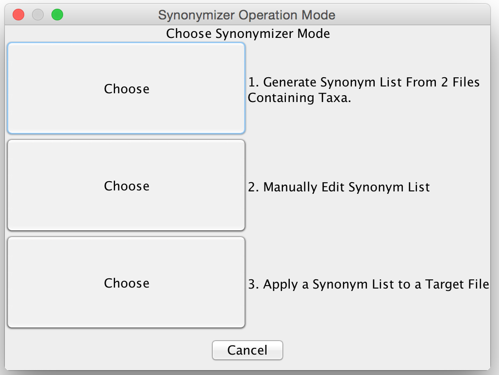 Synonymizer mode choose