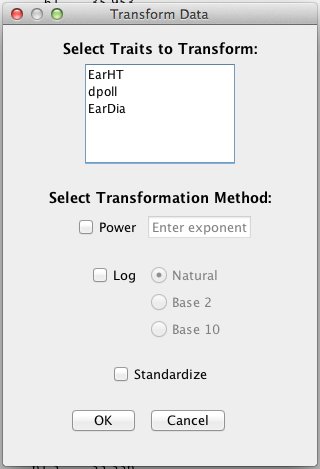 Transform Phenotype dialog
